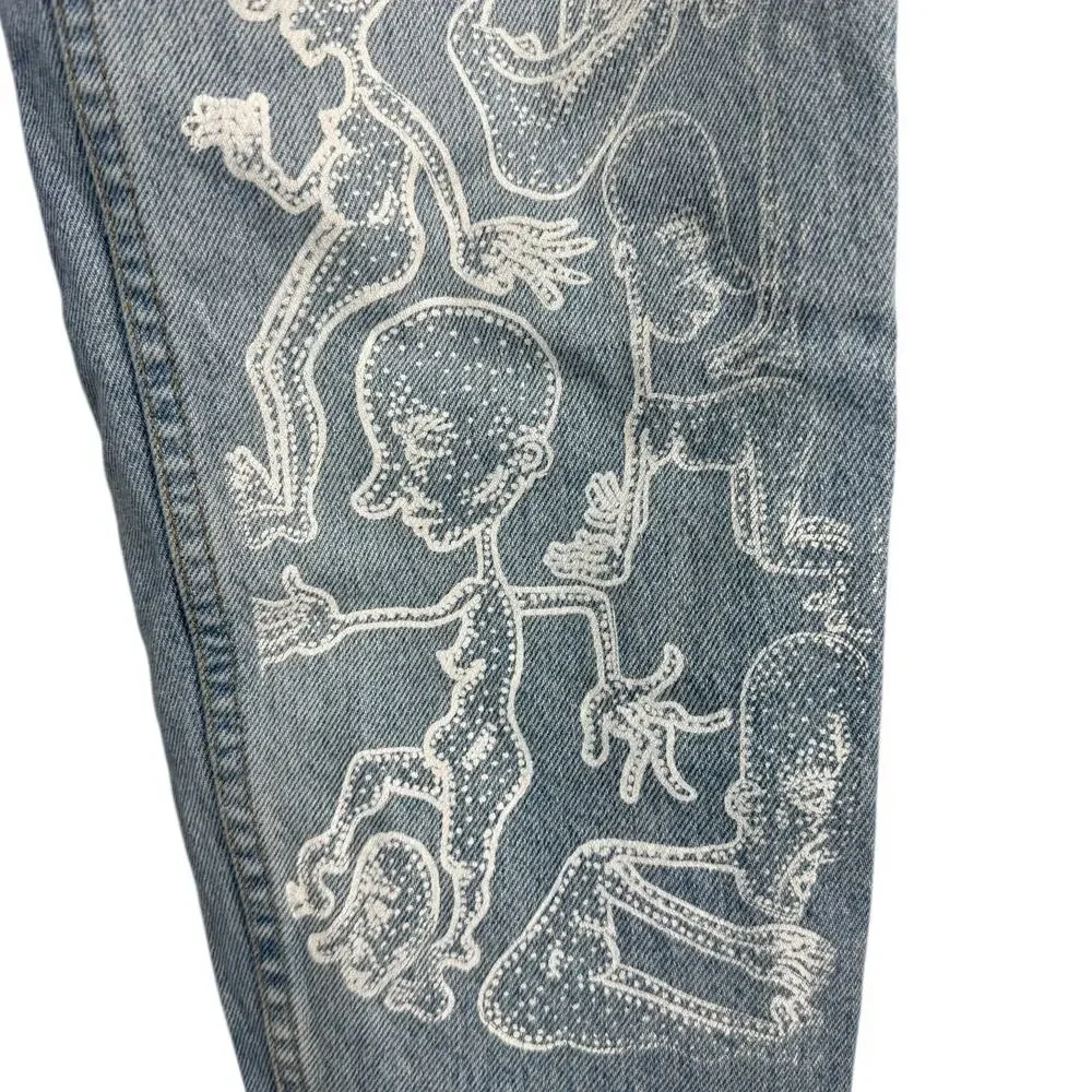 Aeropostale Jeans Womens 10 90's Baggy Light Wash Blue Denim Custom Graphic - Picture 8 of 16